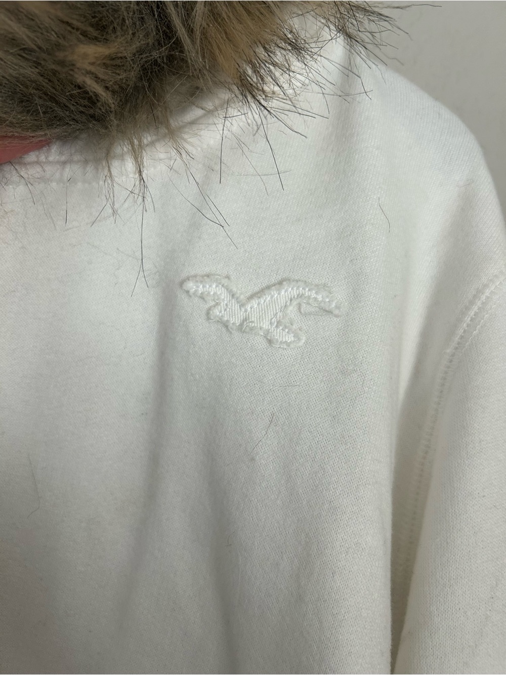 White Zip Hoodie with Faux Fur Trim - Picture 2 of 5
